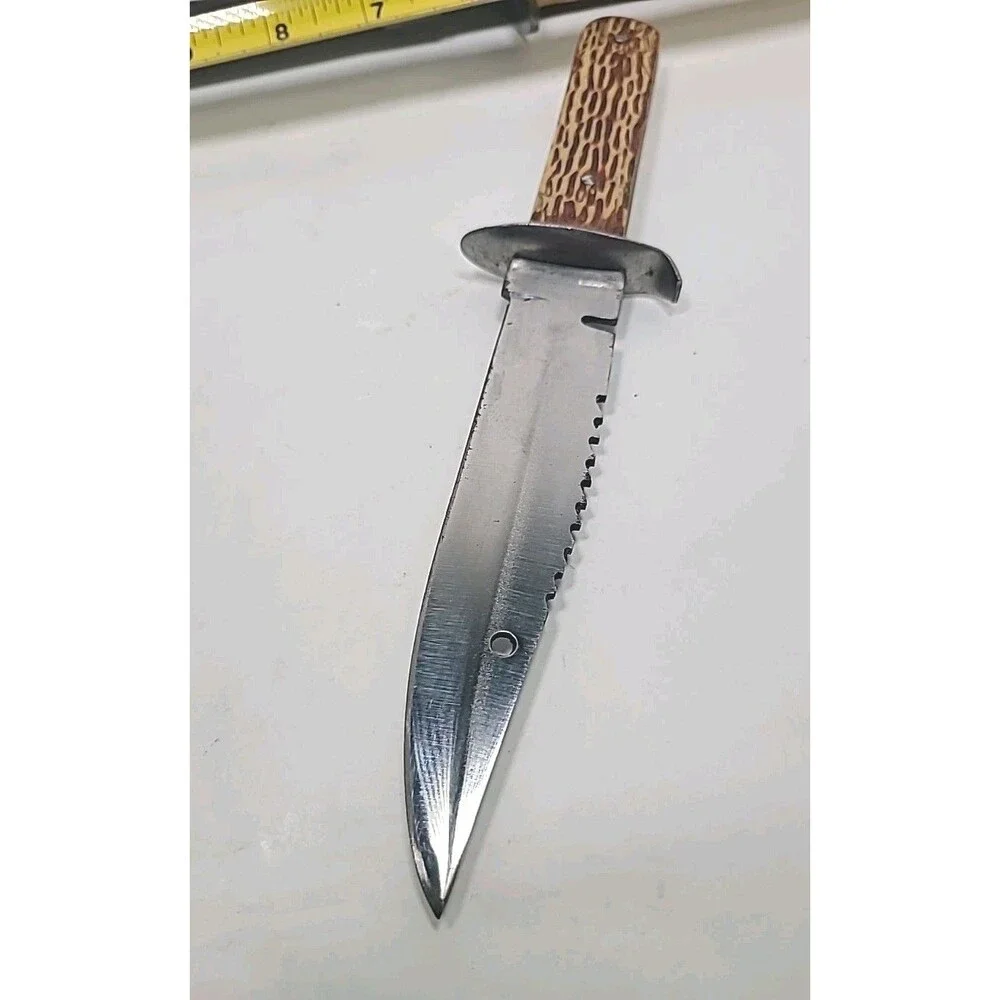 Vintage Champion 2 Piece Hunting Knife W/ Leather Sheath Made In Pakistan